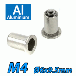 BRALO Πριτσίνι Αλουμινίου με σπείρωμα M4 (Ø6.0 X 9.5mm) 0302104006