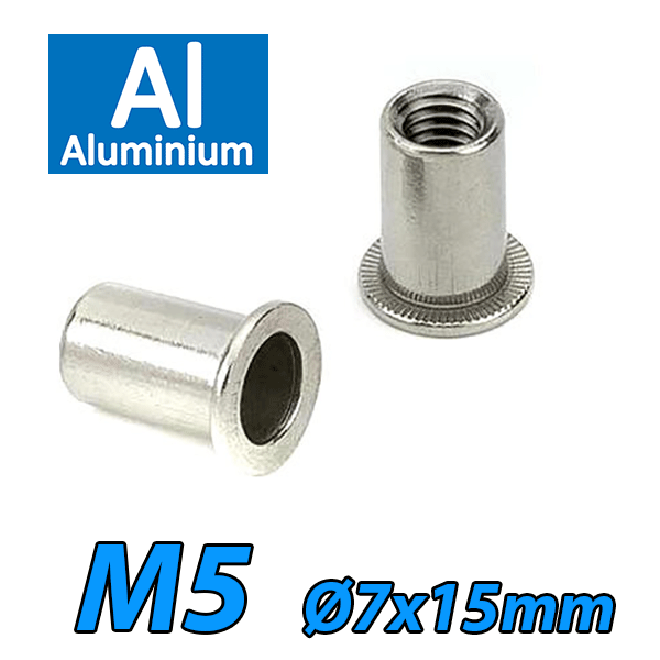 BRALO Πριτσίνι Αλουμινίου με σπείρωμα M5 (Ø7.0 X 15mm) 0302115007