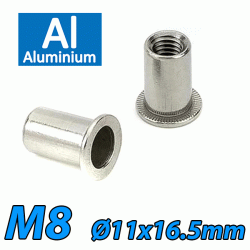 BRALO Πριτσίνι Αλουμινίου με σπείρωμα M8 (Ø11 X 16.5mm) 0302108011