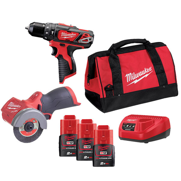 MILWAUKEE M12 BPDFCOT2A-202B POWERPACK BASIC Set Κρουστικό δραπανοκατσάβιδο + Γωνιακό τροχό ø76mm (3903071)
