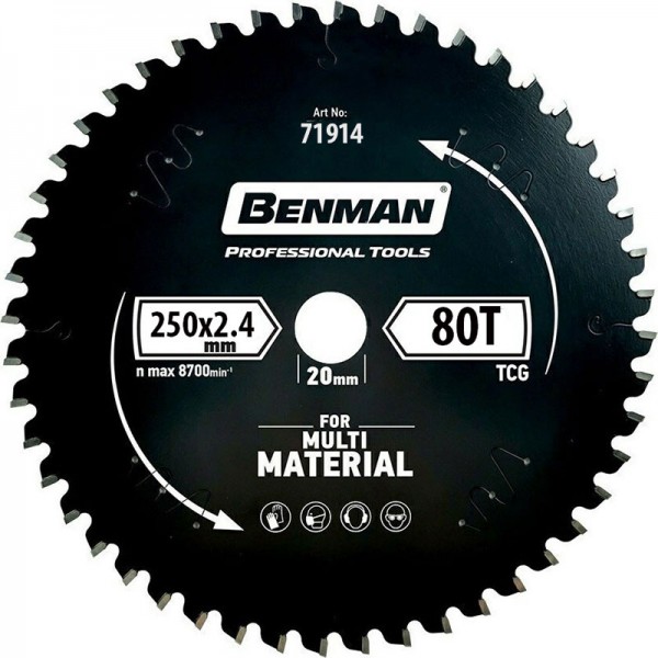 BENMAN 71914 Δίσκος δισκοπρίονου κοπής Multi Material Ø250x30-80T