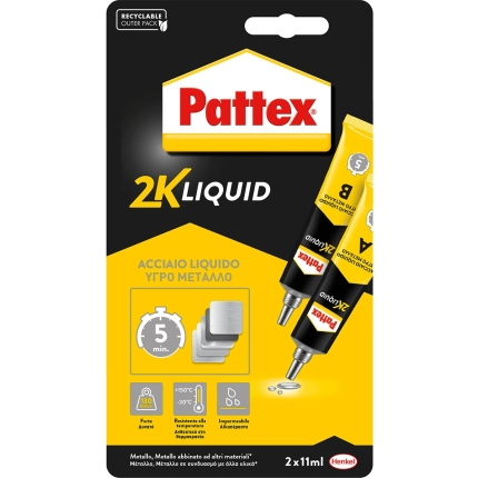 PATTEX N27 POWER EPOXY Κόλλα μετάλλων εποξική σωληνάρια - Υγρό μέταλλο 22gr (02-022-006)